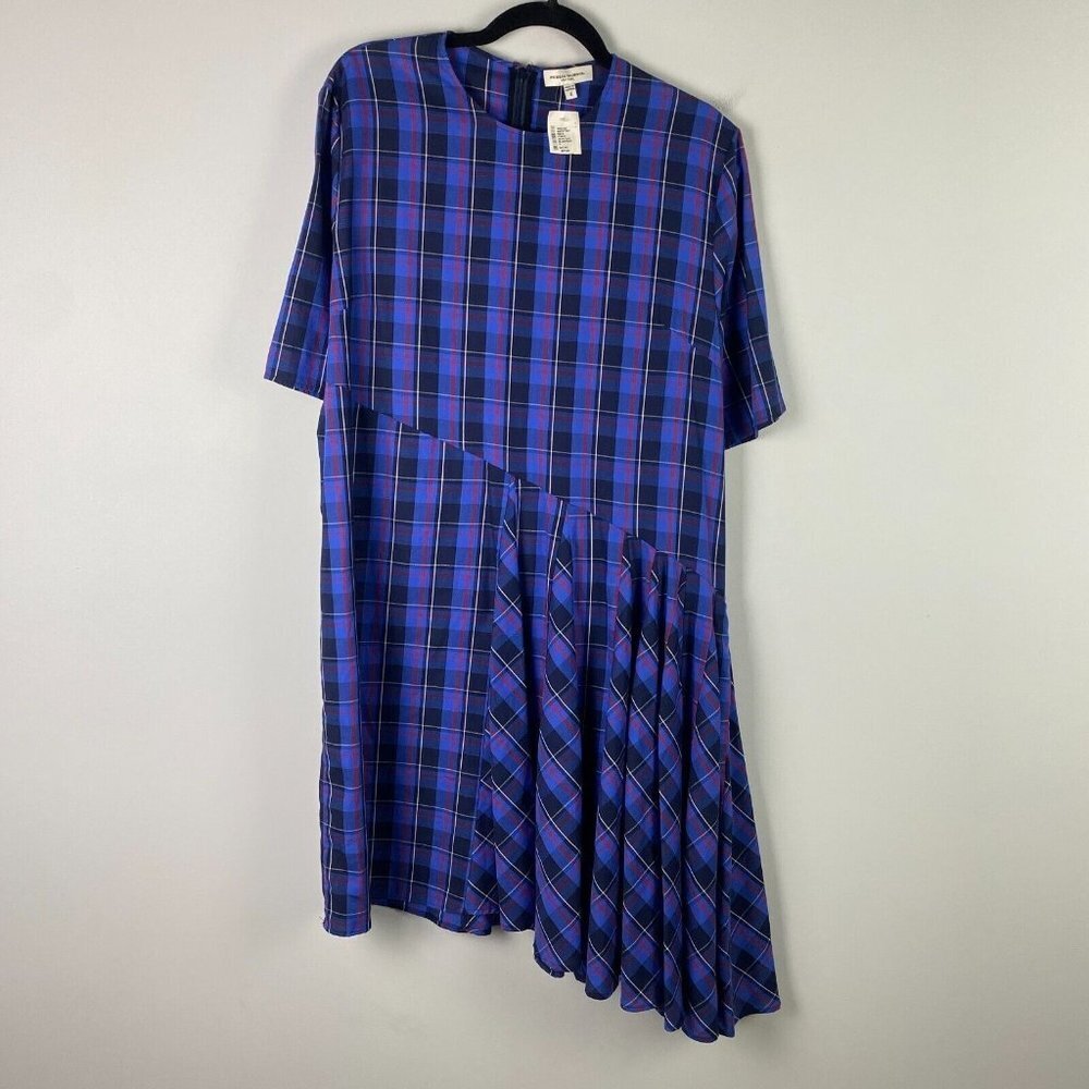 Public School Abi Rima Asymmetric Dress Womens 4 Relaxed Fit Blue Plaid